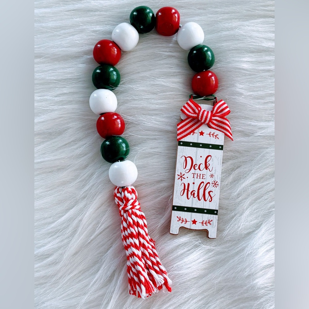 Christmas Tiered Tray Decor, Beaded Garland, Christmas Bead Garland, Farmhouse